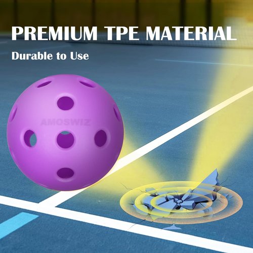 Amoswiz Indoor Pickleball Balls, 6 Pack of 26 Holes Pickleballs, USAPA Approved Indoor Pickleballs Set, High Visibility Durable Pickle Balls for Training and Tournament, Purple