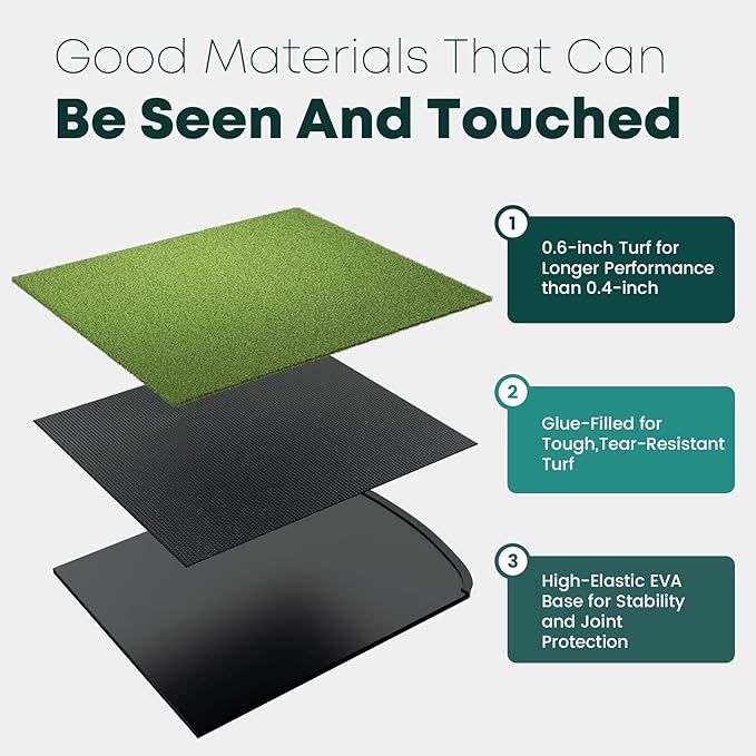 Integrated Golf Hitting Mat with Curved Ball Tray 5x4ft 6x4ft 26mm 31mm Thickening Golf Practice Mats Indoor & Outdoor, Durable Golf Turf Matt with 3 Tees for Hitting Chipping Striking, Swinging
