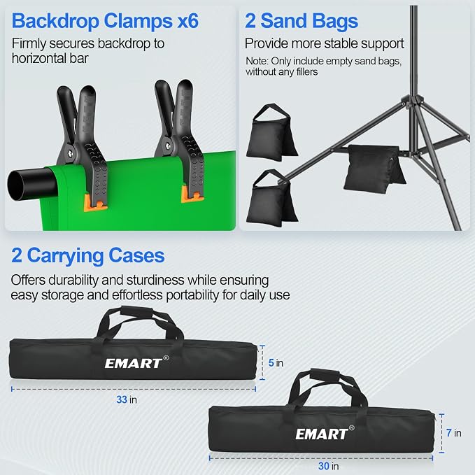 EMART 8.5X10 FT Green Screen Backdrop Kit, Photography Umbrella