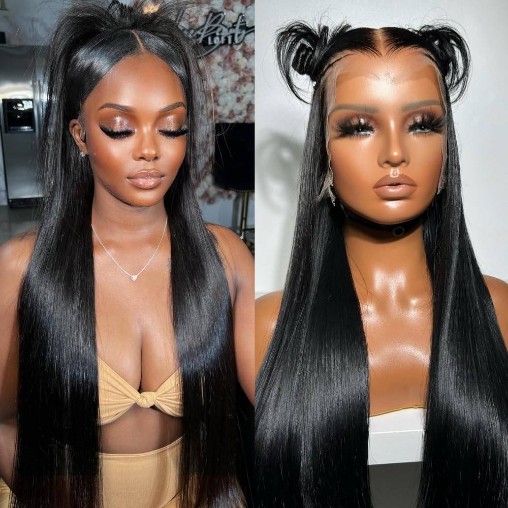 Miss Flower 13X6 Lace Front Wigs Human Hair Pre Plucked 30 Inch 250% Density 18A Grade Straight Lace Front Wigs Human Hair Wigs