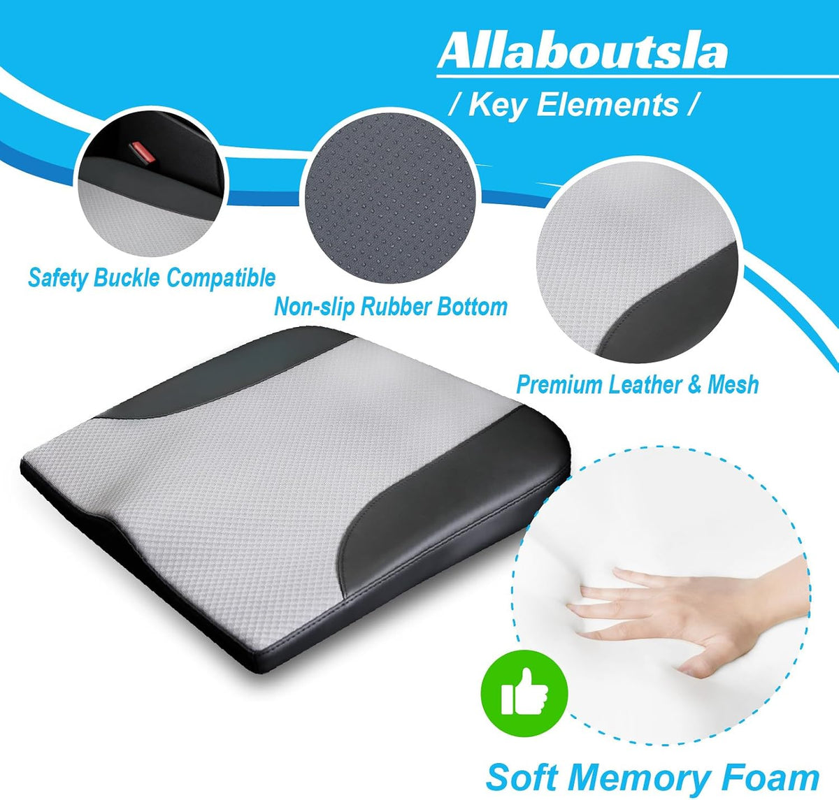 Allaboutsla Car Seat Cushion, Car Seat Cushions for Long Driving | Comfortable Memory Foam Driver Seat Cushion, Automotive Seat Cushions, Butt Pillow for Car,Truck, Office Chair, B&G