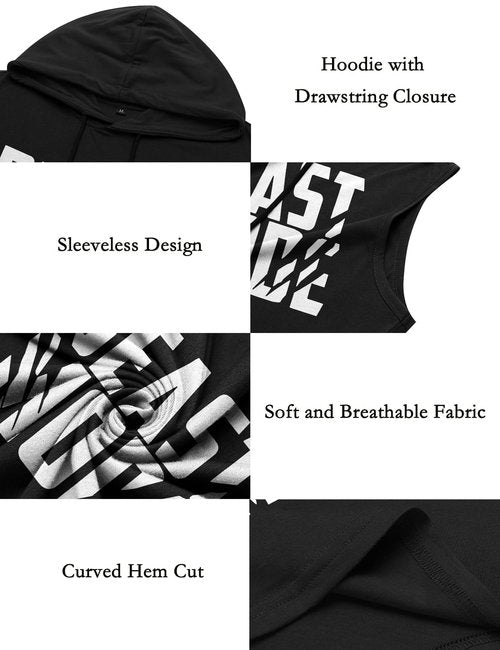 Babioboa Men's Workout Hooded Tank Tops Sleeveless Gym Hoodies Bodybuilding Muscle Shirts(Black Letter,X-Large)