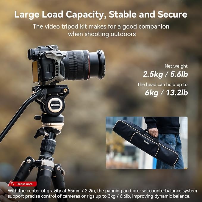 SmallRig CT210 Video Tripod, Professional Camera Tripod Compatible