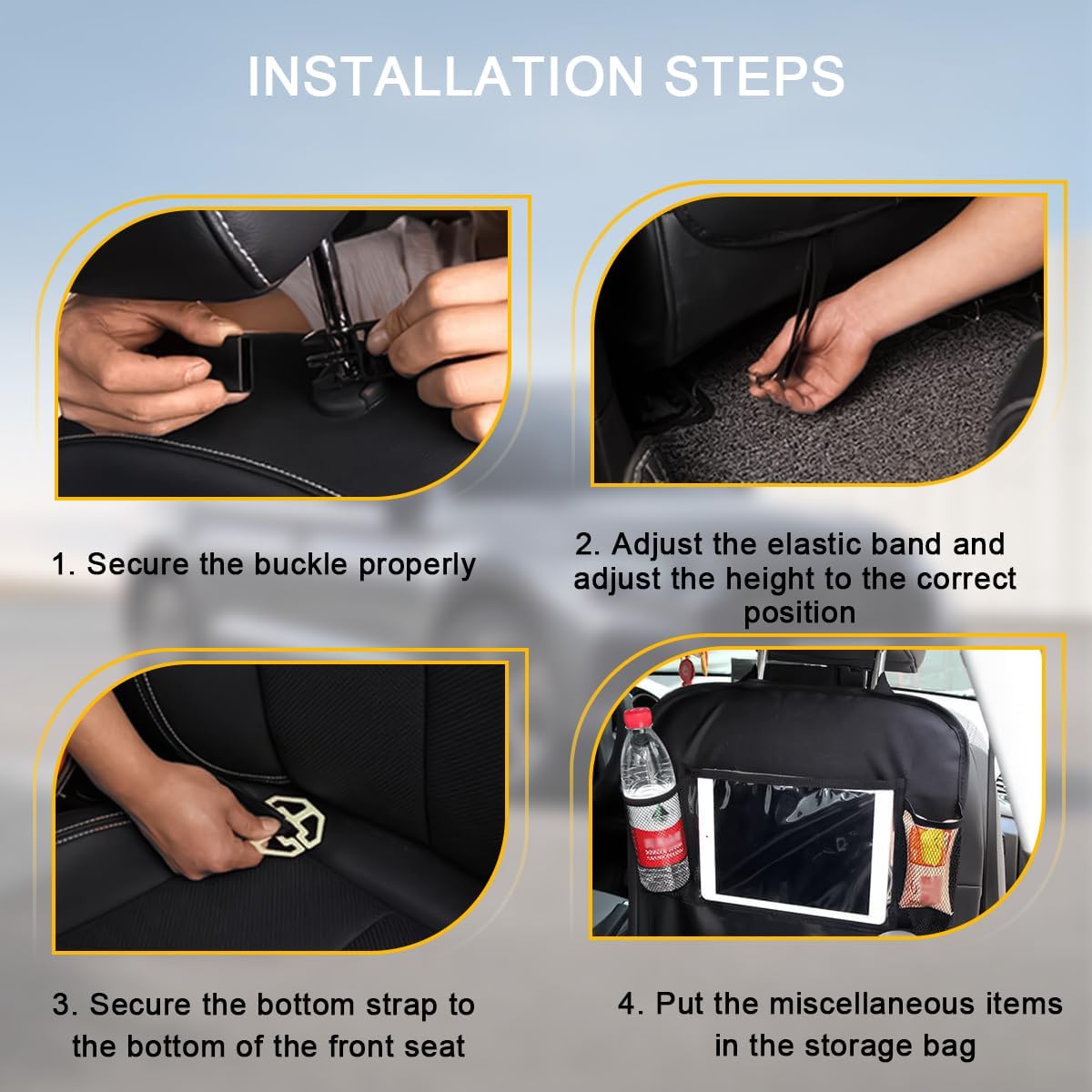 2PCS Car Seat Back Organizer, Waterproof Vehicle Storage Bag with Touch Screen Tablet Holder & 9 Pockets, Auto Kick Mats Back Seat Protector for Kids, Universal Travel Accessories (Black/Large)