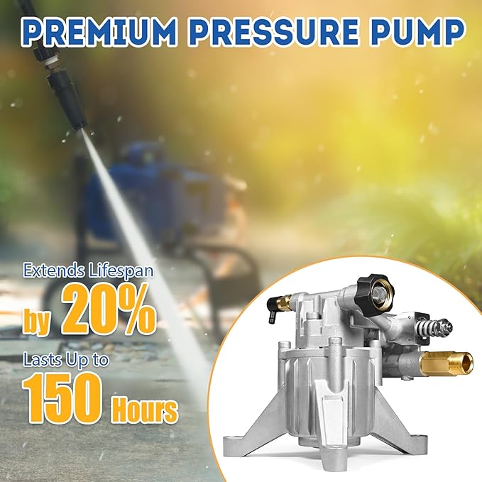TOOLCY 7/8" Shaft Vertical Pressure Washer Pump - Rear Inlet/Outlet Max 3200 PSI @ 2.5 GPM OEM & Power Washer Pump for Gas Washer, More Replacement for Simpson, Ryobi, Honda etc