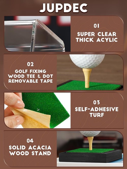 JupDec Golf Ball Display Case - Clear Acrylic Holder with Wood Base & Dust Protection | Black, 1 Pack