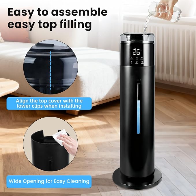 Large Humidifier for Bedroom, 8L/2.1Gal Ultrasonic Cool Mist, Remote control,Easy Clean with 350ML/H Large Mist Speed, Suitable for Kids Room Plant Yoga Study Room Office (Black)