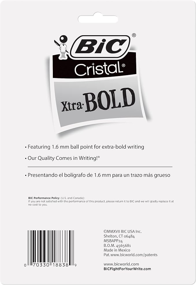 BIC Cristal Xtra Bold Ballpoint Pens, Bold Point