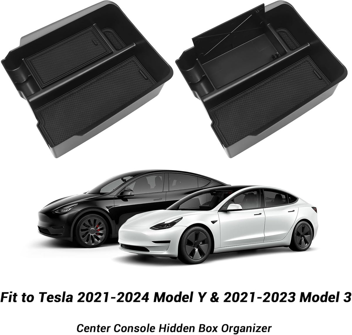 Center Console Organizer Hidden Box Compatible with Tesla 2021-2024 Model Y & 2021-2023 Model 3 Accessories (Not Fit Model 3 Highland) ABS Plastic Material Armrest Secondary Storage Box