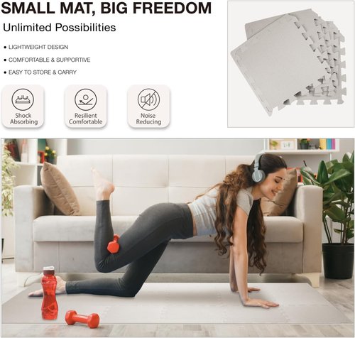 AIRHOP Gym Floor Mat - 18 High-Density EVA Foam Interlocking Tiles for Home, Garage & Play Areas