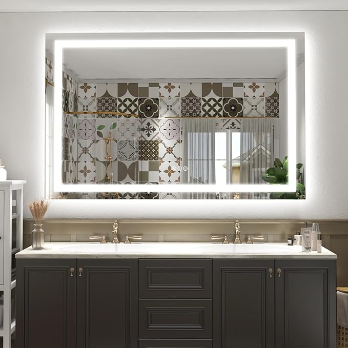 68x40 LED Lighted Mirror for Bathroom Wall Mounted, Dimmable Vanity Mirror with Lights, Anti-Fog, ETL Listed (Backlit and Front Lighted)