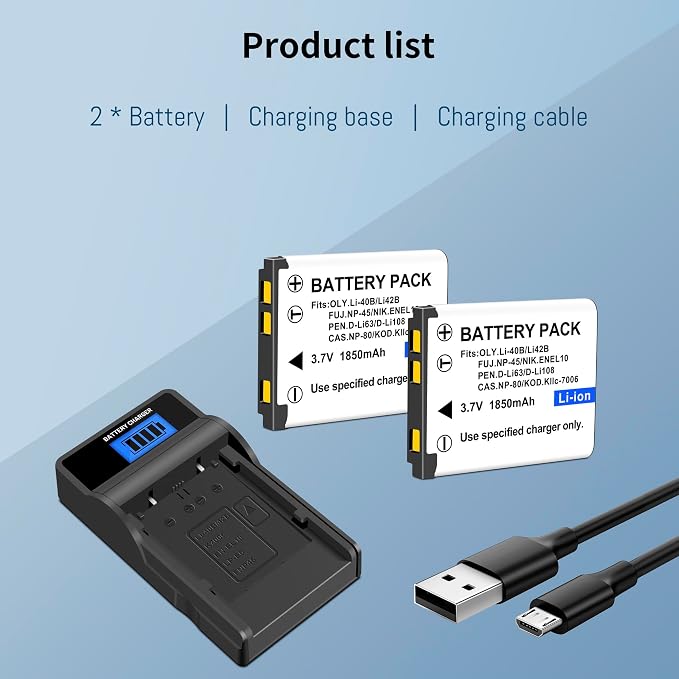 2-Pack EN-EL10 KLIC-7006 Replacement Battery and Slim USB Rapid Charger