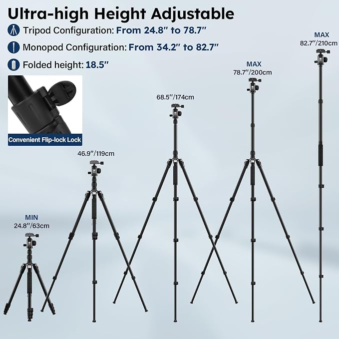 SIRUI Camera Tripod & Monopod Stand, 78.7" Tall Aluminum Detachable Tripod