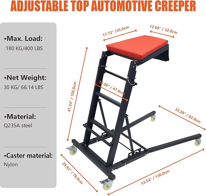 THDUGG Large Topside Creeper 48"-76" Height Range, 400 LBS Capacity Automotive Creeper Top Side Creeper Foldable Car Creeper with 4 Caster Wheels and Padded Deck for Auto Repair Maintenance