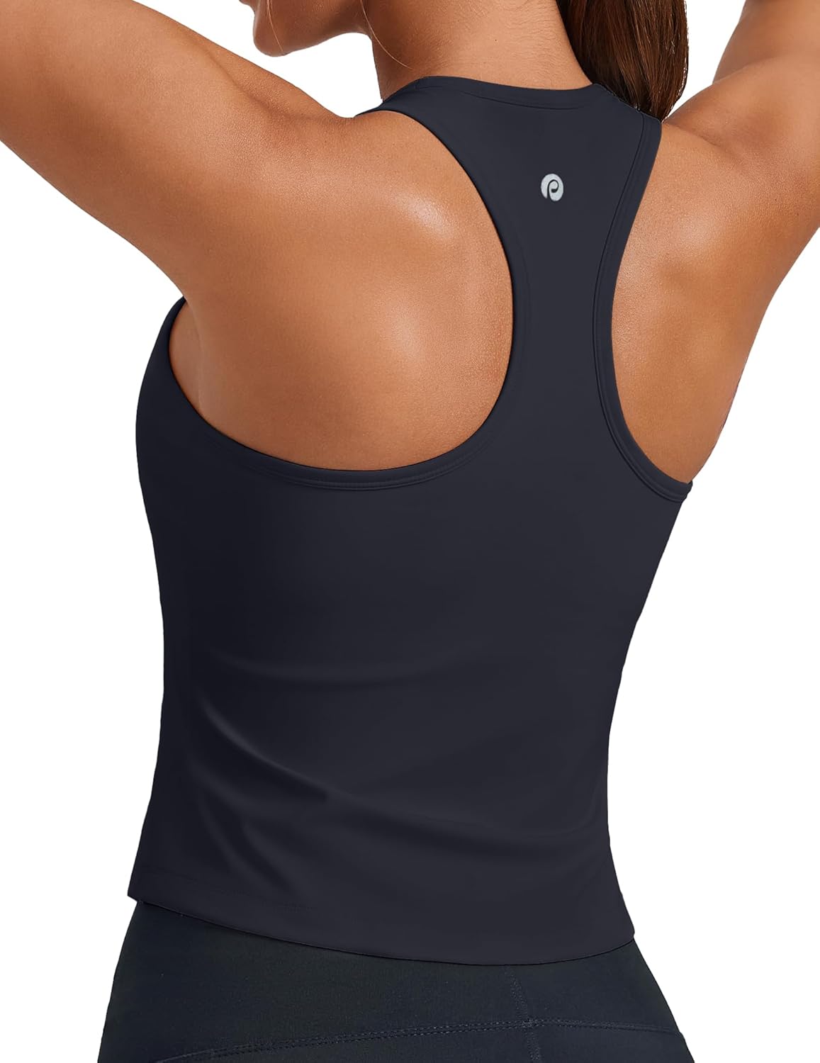 PINSPARK Workout Tops for Women - Racerback Tank with Built-In Bra | Padded Yoga Shirt in Waist Length