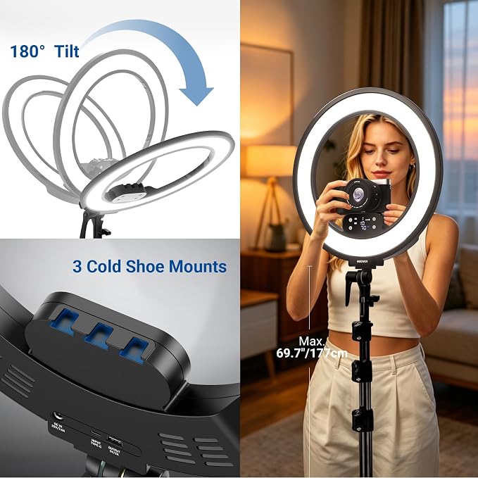 NEEWER 18" Ring Light, Wireless Professional Edge Lit Lighting