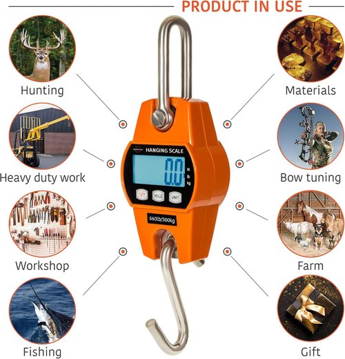 Digital Hanging Scale 660 LB | Professional Waterproof Fish Scale - Portable Heavy-Duty Crane Scale for Luggage & Hunting