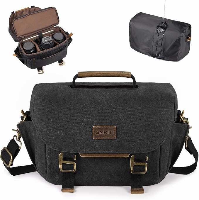 SMRITI Canvas DSLR Camera Bag Crossbody, Waterproof Messenger Camera Sling Bag