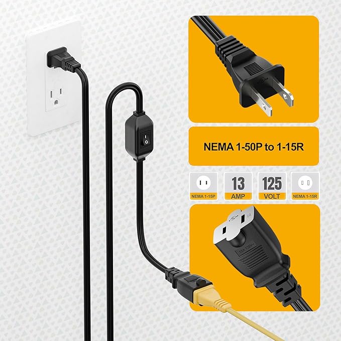 [6-Feet] On Off Switch Extension Cord, 2-Prong Polarized Extension Cord with On-Off Inline Switch 12A 125V for Your Chargers/Lamp/Power Adapters Etc, 16AWG Cord