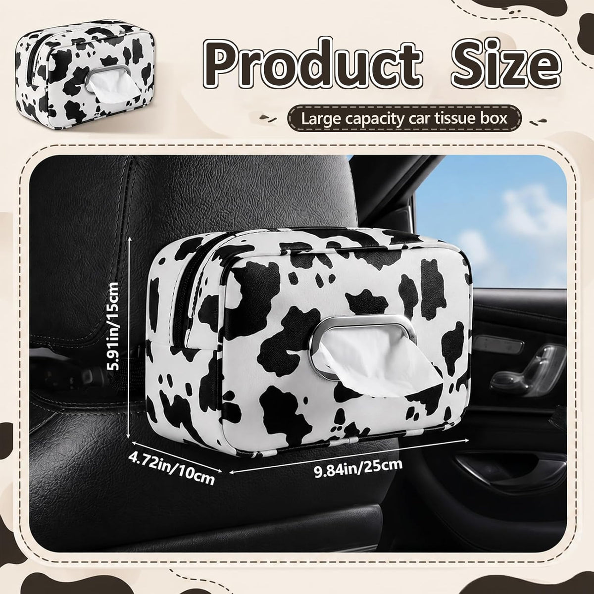 Marble Car Tissue Holder, 9.8 x 5.9 x 4.7 PU Leather Headrest Organizer