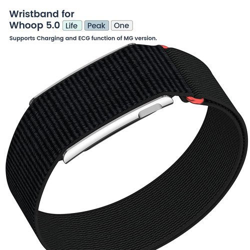 MAKCPOIMER Sport Nylon Loop Compatible with Whoop 5.0 Bands One, Peak, Adjustable Fitness Wristband Strap with Metal Bumper Case for Whoop Life(MG) (Black)