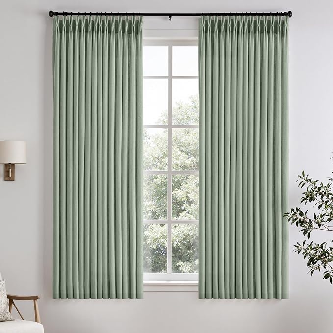 Memory Trained Pinch Pleated Curtains 63 Inches Long, Viral Linen Pinch Pleat