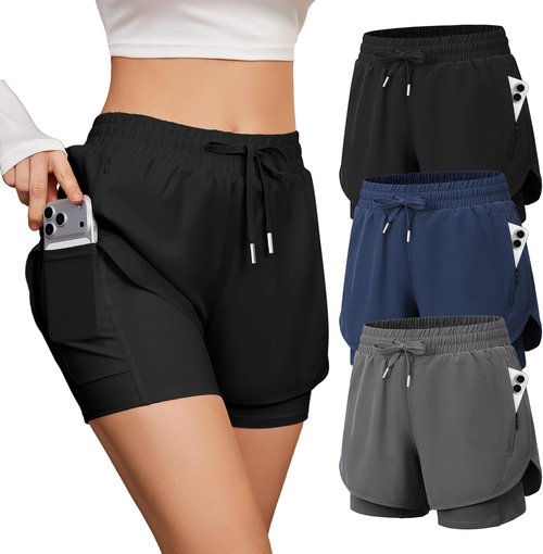 CE' CERDR Women's 2 in 1 High Waisted Running Shorts - Athletic Gym Yoga Shorts with 4 Pockets