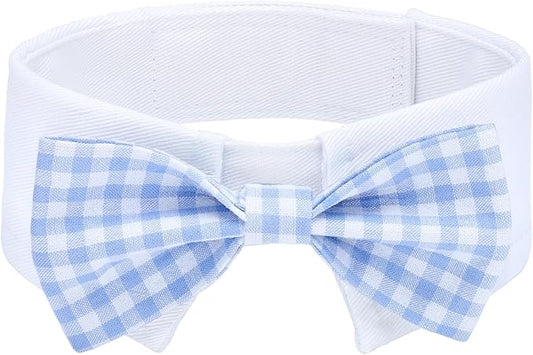 Segarty Dog Bow Tie for Neck Girth 10.2-12.6in, Adjustable Light Blue Plaid Bowtie Collar, Medium Pet Necktie Tuxedo Comfortable Cotton Boy Pets Grooming Accessories for Wedding Holiday Birthday Party