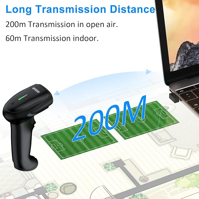 Symcode 2D Wireless Barcode Scanner, 1D QR Bar Code Reader Scanner Automatic