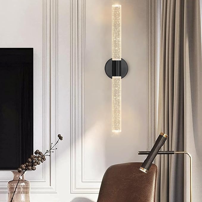 Black Wall Sconces LED Modern Sconces Dining Room Wall Lighting 10W 3000K LED Wall Lights Crystal Hardwired Wall Light Fixtures for Living Room Bedroom Bathroom Hallway
