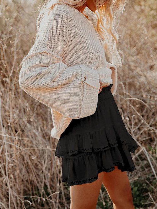 Aoudery Flowing Shorts - Women's Casual Boho Ruffle Tiered Skorts | High Waist Mini Golf & Tennis
