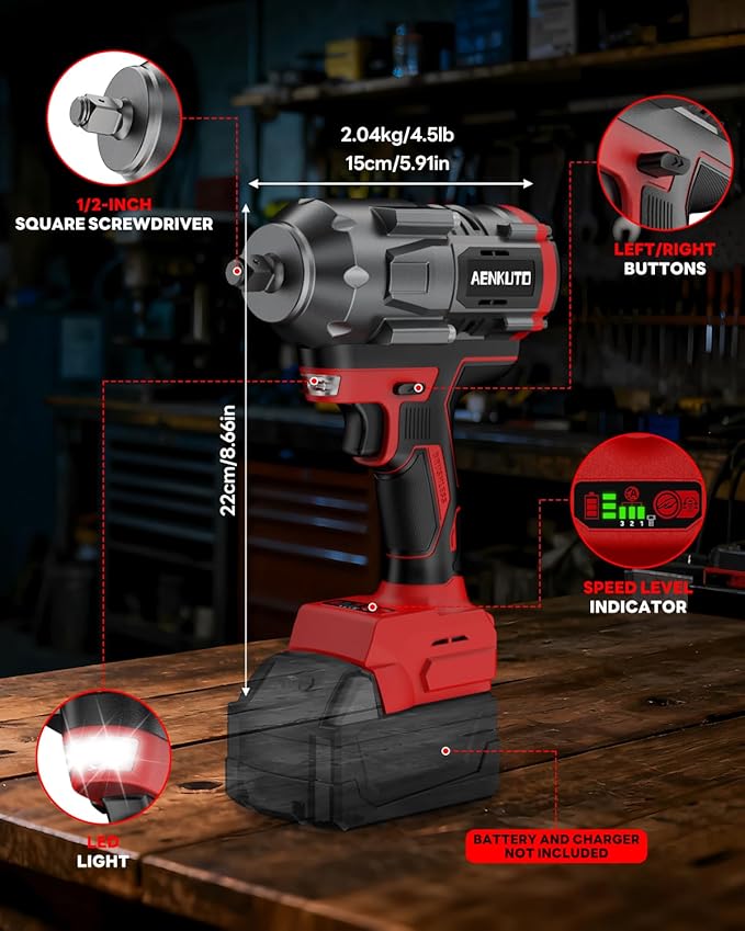 Cordless Impact Wrench for Milwaukee 18V,1500Nm (1106 Ft-Lbs) 1/2" Brushless Impact Gun, LED Work Light, 3-Speed High Torque Power Tool for Tire Removal, Rusted Bolts (No Battery)