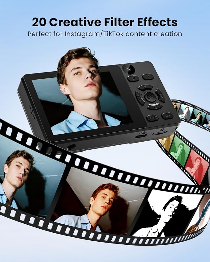 Digital Camera with Front Rear Lens, Autofocus 64MP 4K Camera