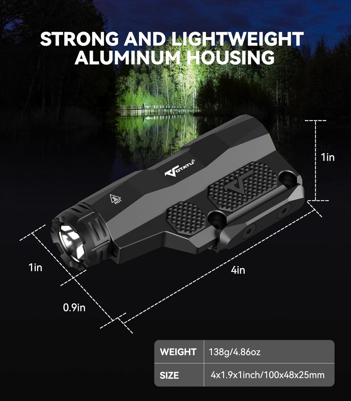VOTATU ML50 Tactical Flashlight - 2400 Lumens Picatinny/Mlok Weapon Light with Pressure Pad Switch