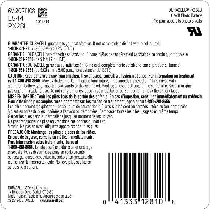 Duracell 28L 6V Lithium Battery, 28L 6 Volt High Power Lithium Battery