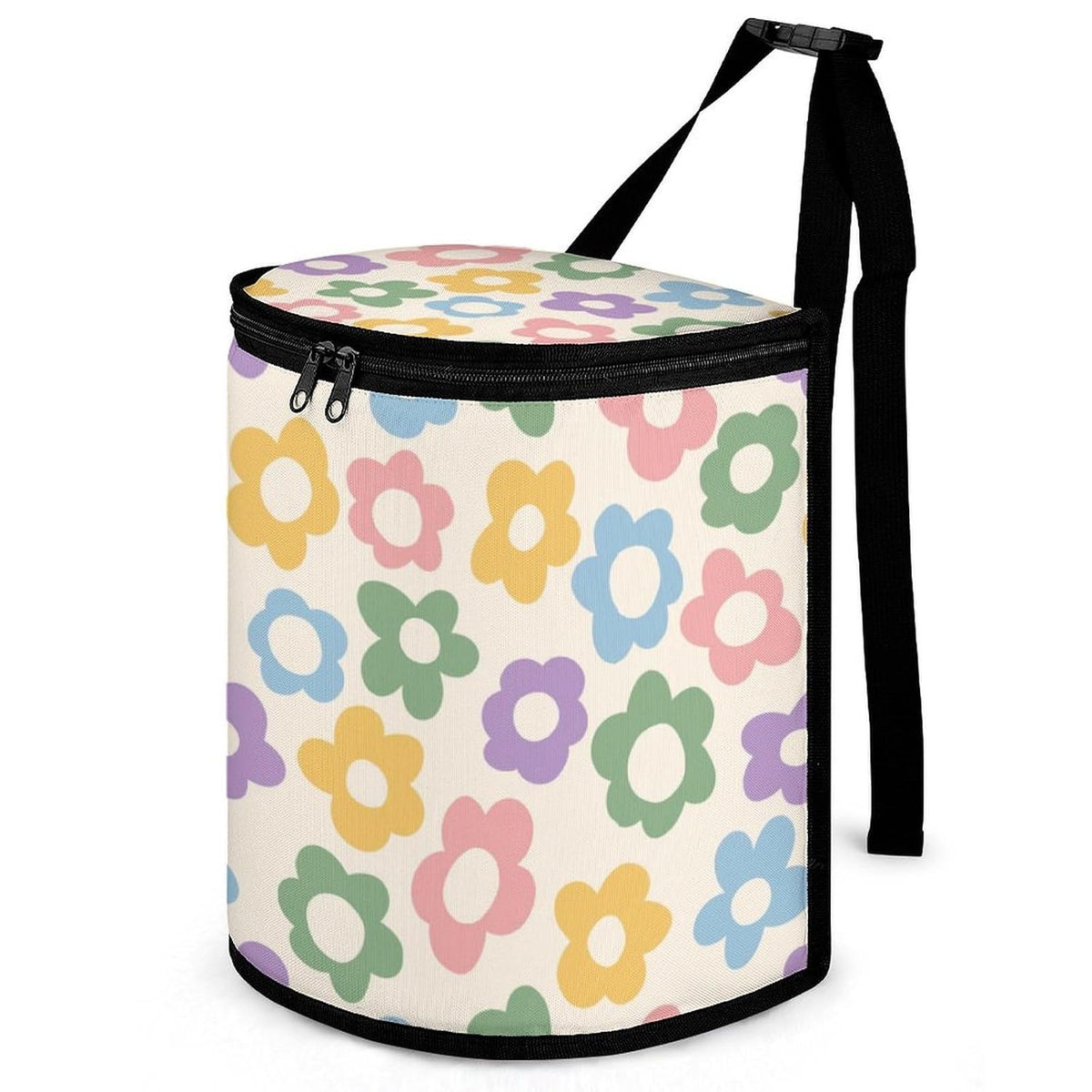 Waterproof Car Trash Can with Lid - 2.3 Gallon Leakproof Floral Auto Garbage Bag, Insulated Vehicle Hanging Organizer Bin, Cute Car Accessories for Women Road Trips (Pastel)