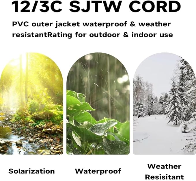 Outdoor Extension Cord with Lighted End, 12 Gauge Heavy Duty 10 FT, 3 Prong Grounded 15 Amp, 12/3 SJTW Waterproof Power Cord for Appliances, UL Listed, Black