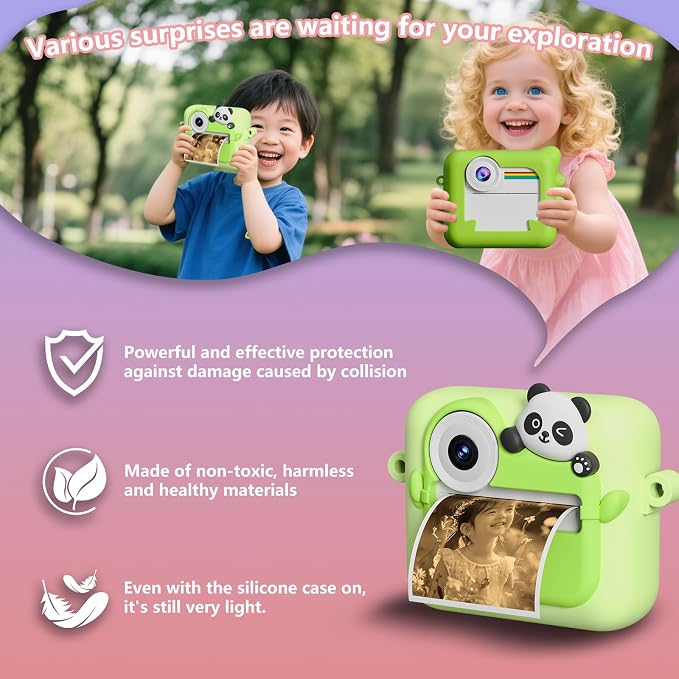Kids Camera Instant Print with Color Printing Paper and Protective Case 32GB