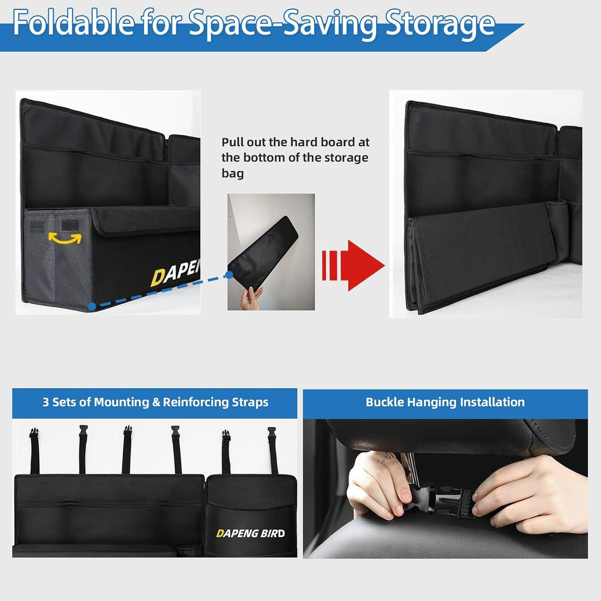 Deluxe Car Trunk Organizer For SUV, Backseat Hanging Large Storage With Collapsible And Multiple Pockets For Storage Car Trunk Storage Box Sturdy Space Saver Frees Trunk -Internal waterproofing