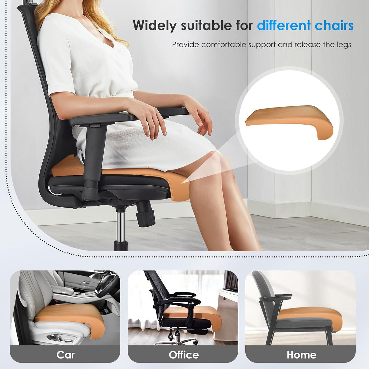 FLORICH Car Seat Extender Leg Extender Support Cushion for Driver Seats Office Chair, Leather Carseat Leg Support for Long Drivers Universal Car Seat Cushion Legs Rest Pads-Brown