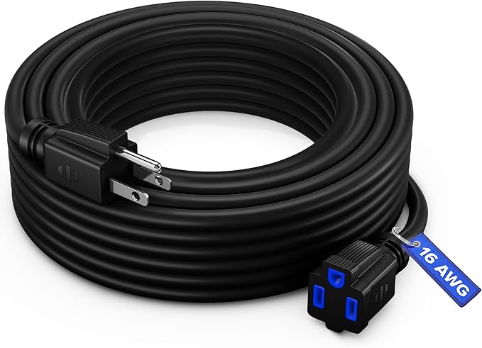 Maximm Extension Cord 30 Ft Black Power Cords Indoor 16 Gauge Wire SJTW Heavy Duty ETL Listed (30Ft, Black with Blue Indicators)