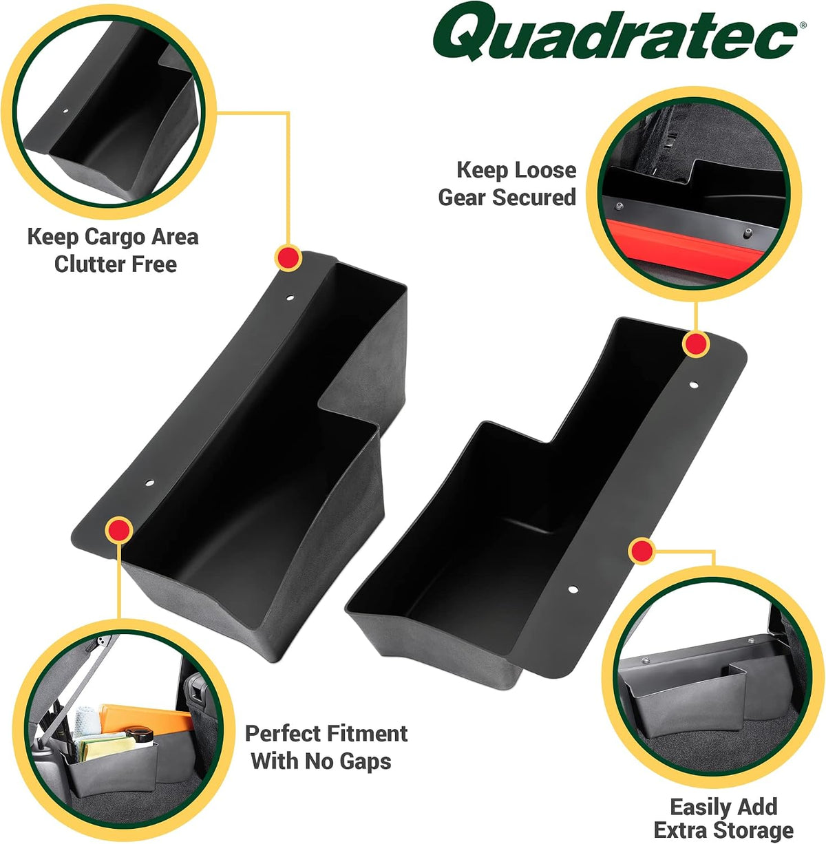 Quadratec Rear Wheel Well Storage Organizer Bin, 2-Piece Set for Left & Right Side - Fits Jeep Wrangler JK Unlimited 4-Door 2007-2018 - Interior Jeep Wrangler Accessories - Cargo Area Storage Box