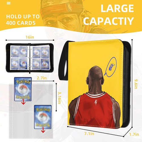 Basketball Sports Card Binder - Portable 4-Pocket Zipper Holder | Waterproof Album for 400 Cards with 50 Removable Sleeves
