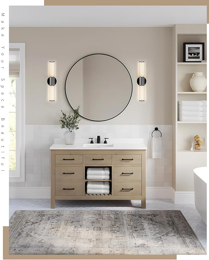 Bathroom Vanity Light Fixture, 2-Light Black Wall Sconce Lighting Fixture with Clear Glass, Indoor E26 Socket Wall Lamp for Mirror Living Room Hallway, 2 Pack