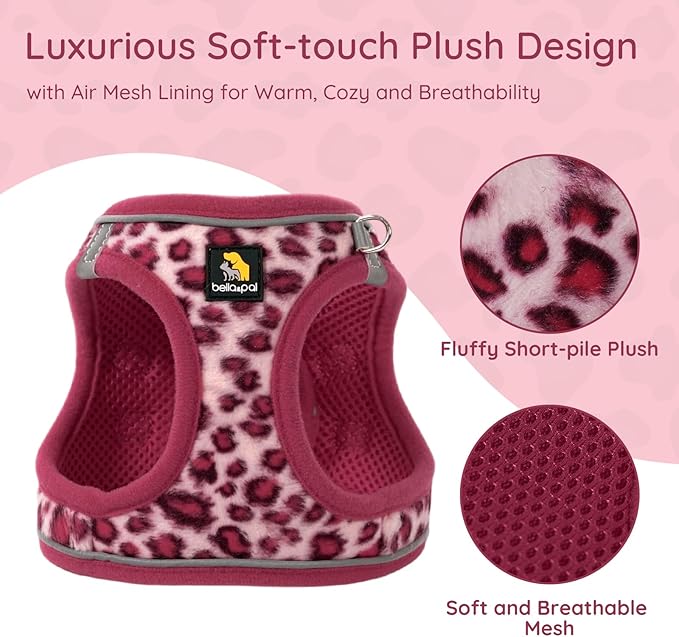 BELLA & PAL Step in Vest Harness for Small and Medium Dogs, No Pull Small Dog Harness with Leash Set, Comfortable Air Mesh Dog Vest Harness with Reflective Strip (Pink Leopard, M)