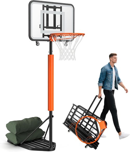 Basketball Hoop - Adjustable 7.1-8.9ft Portable Goal for Kids & Adults | 33-Inch Shatterproof Backboard