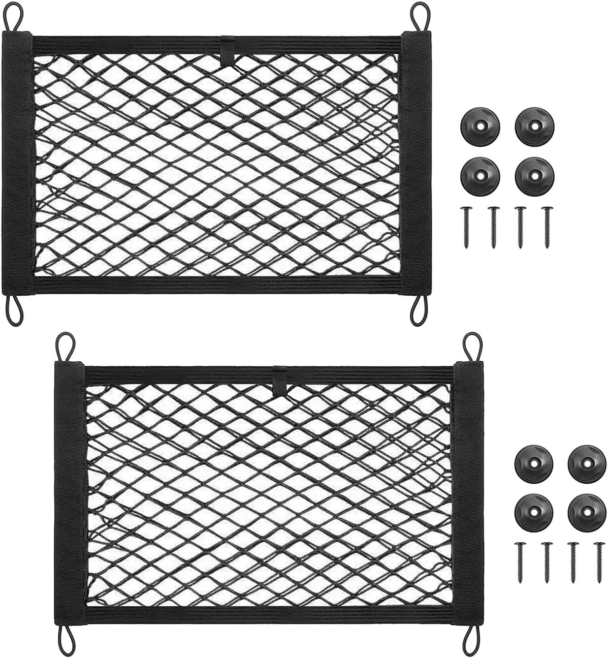 ZMD 2PCS Small Cargo Nets, Pocket Storage Rv Mesh Net Universal Elastic Automotive Cargo Netting Storage Pouch with 8Pcs Mounting Screws&Hooks for Car Truck SUV Boats (18x9.8 Inch)
