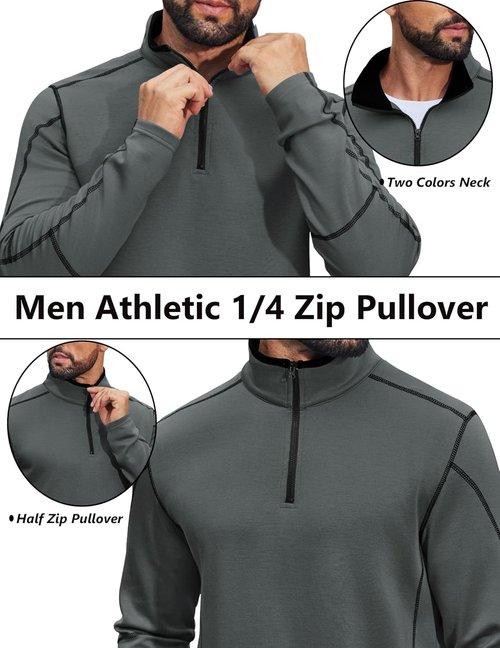 COOFANDY Men's Athletic Quarter Zip Pullover - Long Sleeve Running Shirt for Fall Sports | Comfortable Workout Sweatshirt