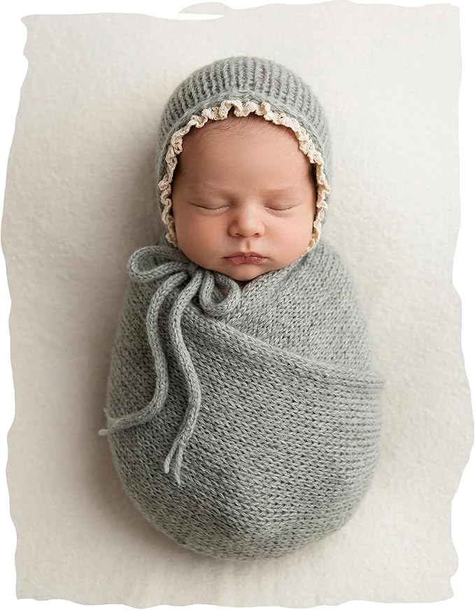 Newborn Photography Props Wraps & Ruffle Edge Bonnet