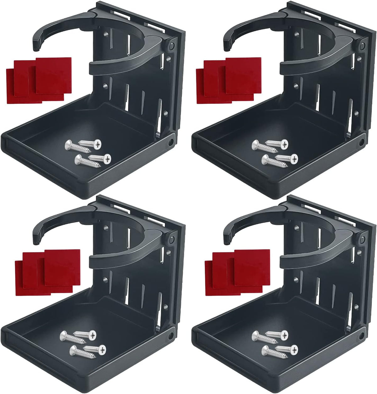 4 Pack Adjustable Arms Folding Drink Cup Holder Universal Wall Mounted Car Cup Bottle Holder with Screws & Tapes for Car Truck Boat Home Office, Black